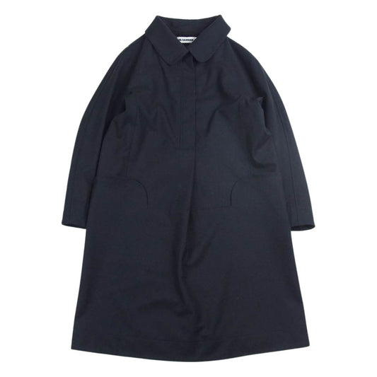 JIL SANDER ジルサンダー 国内正規品 ウール ハーフジップ ステンカラー ワンピース  ダークネイビー系 34【中古】