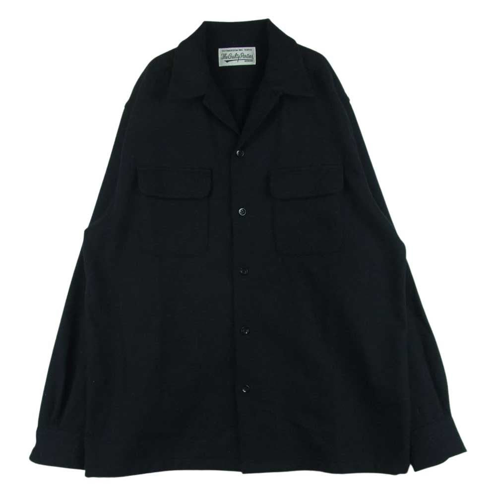 WACKO MARIA ワコマリア WOOL OPEN COLLAR SHIRT オープンカラー ウール 長袖 シャツ 日本製 ブラック系 L【中古】