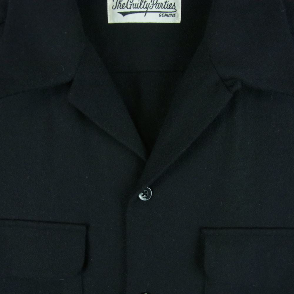 WACKO MARIA ワコマリア WOOL OPEN COLLAR SHIRT オープンカラー ウール 長袖 シャツ 日本製 ブラック系 L【中古】