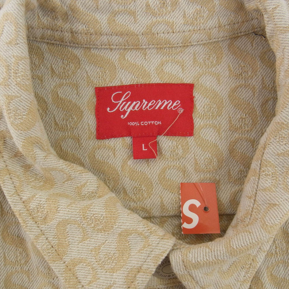 Supreme シュプリーム 21AW monogram denim shirt モノグラム デニム シャツ ベージュ系 L【美品】【中古】