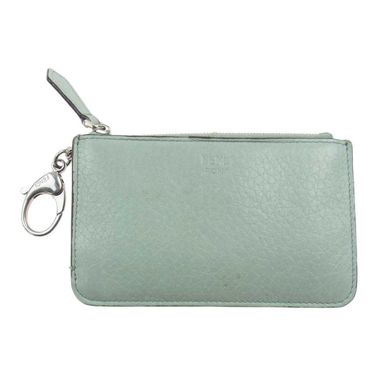 FENDI フェンディ レザー ジップ カードケース コインケース  ライトブルー系【中古】