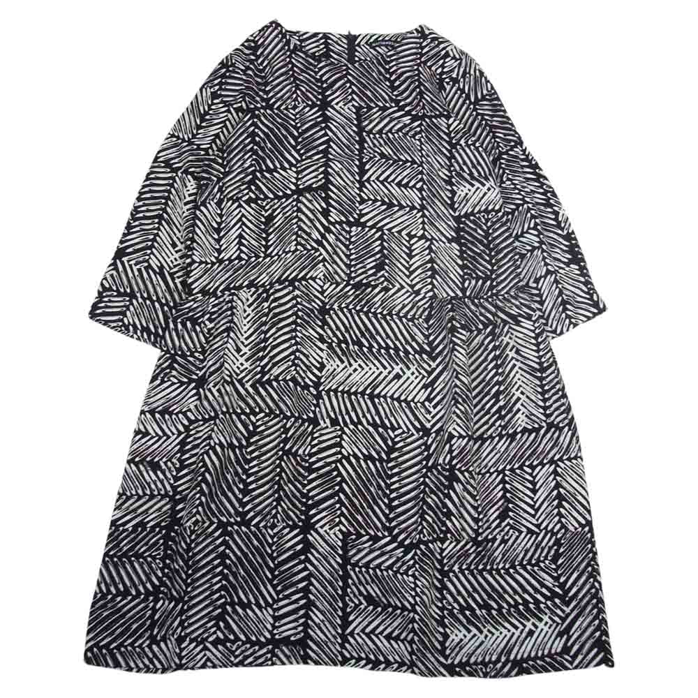 marimekko マリメッコ YN0928 七分袖 膝丈 ワンピース 総柄  ブラック系 36【中古】