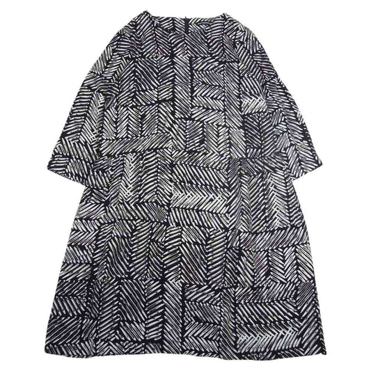 marimekko マリメッコ YN0928 七分袖 膝丈 ワンピース 総柄  ブラック系 36【中古】