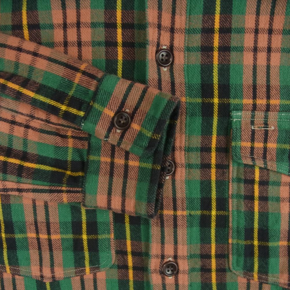 WAREHOUSE ウエアハウス ヘビー フランネル 長袖 シャツ コットン 日本製 オレンジ系 グリーン系 38【中古】