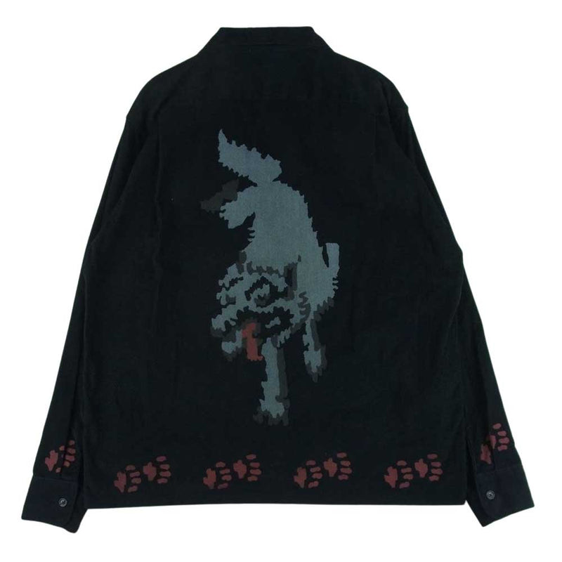 スリーフェイス 19AW WOLF SHIRT コーデュロイ ウルフ プリント 長袖 シャツ 日本製 ブラック系 L【中古】