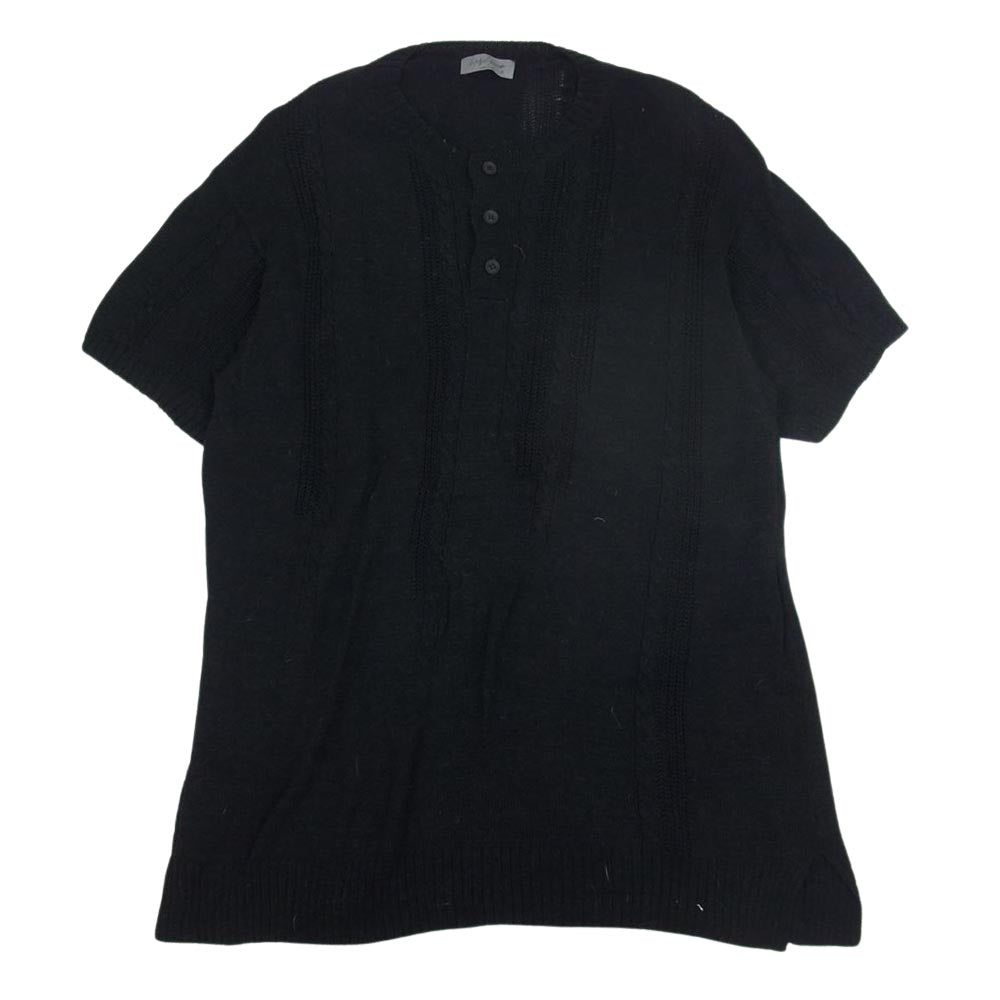 Yohji Yamamoto POUR HOMME ヨウジヤマモトプールオム 21SS HD-K09-097 ケーブル編み ヘンリーネック コットン 半袖 ニット ブラック系 3【中古】