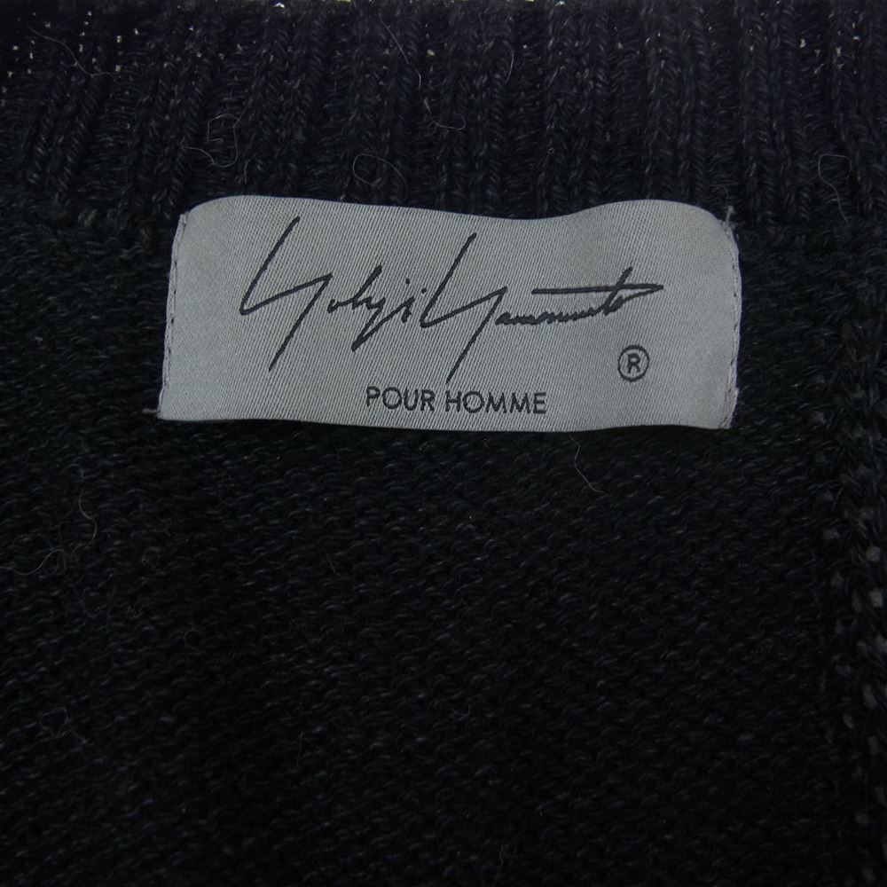 Yohji Yamamoto POUR HOMME ヨウジヤマモトプールオム 21SS HD-K09-097 ケーブル編み ヘンリーネック コットン 半袖 ニット ブラック系 3【中古】