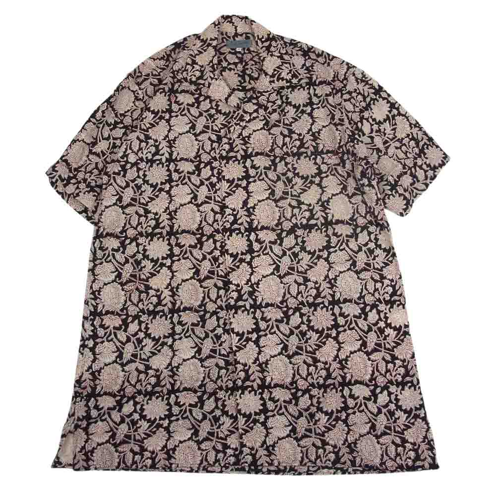 Yohji Yamamoto POUR HOMME ヨウジヤマモトプールオム 22SS HG-B67-020 M-IND 花柄 開襟 オープンカラー 半袖シャツ ブラック系 3【美品】【中古】