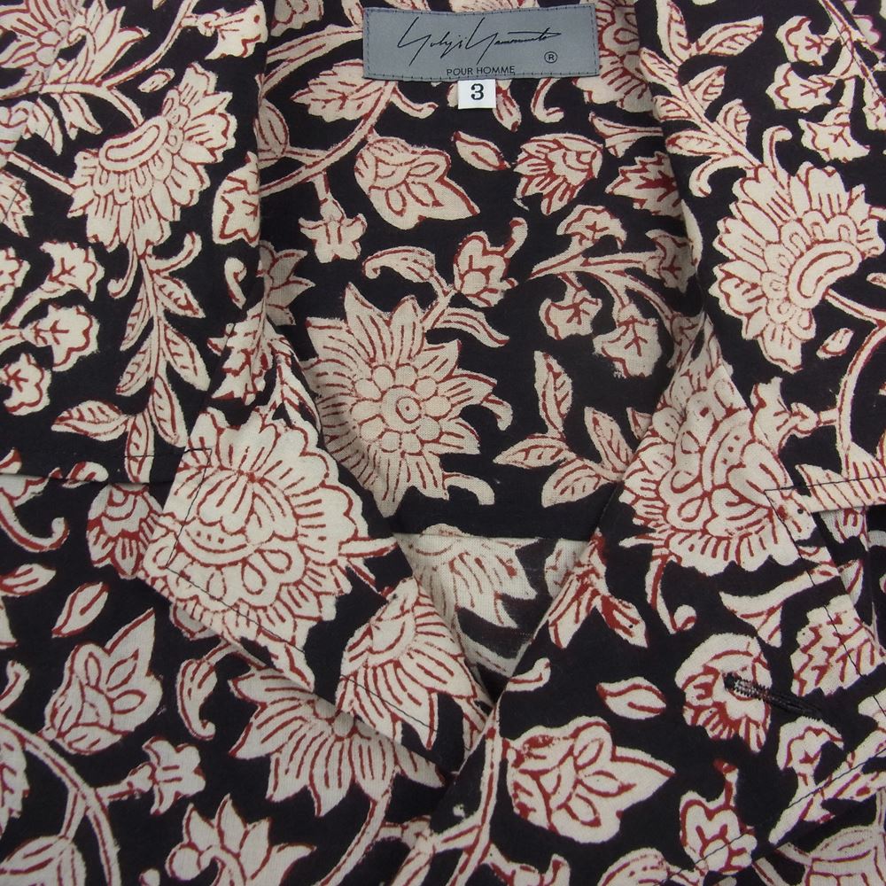 Yohji Yamamoto POUR HOMME ヨウジヤマモトプールオム 22SS HG-B67-020 M-IND 花柄 開襟 オープンカラー 半袖シャツ ブラック系 3【美品】【中古】