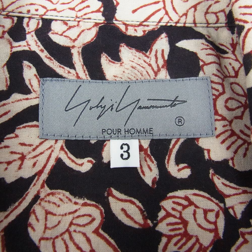 Yohji Yamamoto POUR HOMME ヨウジヤマモトプールオム 22SS HG-B67-020 M-IND 花柄 開襟 オープンカラー 半袖シャツ ブラック系 3【美品】【中古】