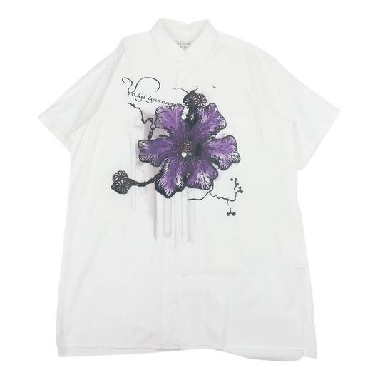 Yohji Yamamoto POUR HOMME ヨウジヤマモトプールオム 22SS HG-B40-049 フラワープリント 半袖 シャツ ホワイト系 3【美品】【中古】