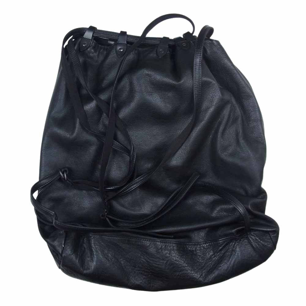 Yohji Yamamoto POUR HOMME ヨウジヤマモトプールオム 21AW HX-I03-772 GARMENT LEATHER KNAP SACK 2WAＹ ガーメントレザー ナップサック バックパック ブラック系【中古】