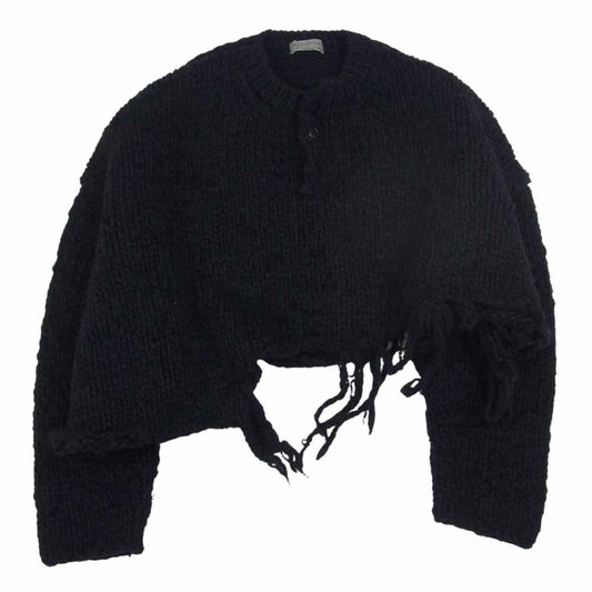 Yohji Yamamoto POUR HOMME ヨウジヤマモトプールオム 20AW HR-K03-484 HAND KNITTING HENLEY 手編み セットイン ヘンリー ニット ブラック系 3【中古】