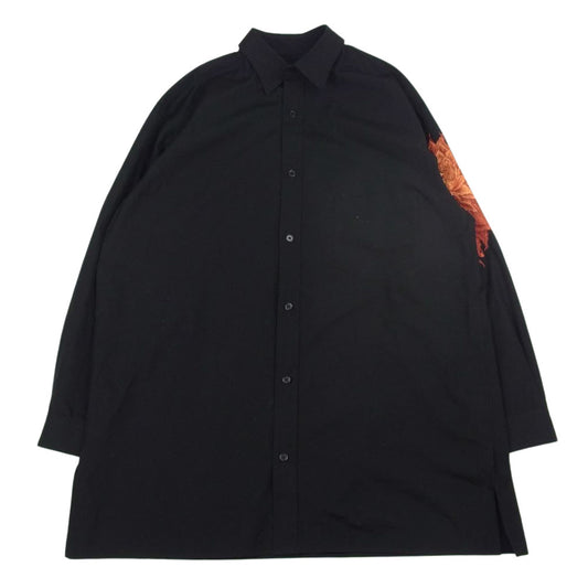 Yohji Yamamoto POUR HOMME ヨウジヤマモトプールオム 22SS HG-B90-034 ダリア刺繍 橙入り 長袖 シャツ ブラウス ブラック系 3【中古】