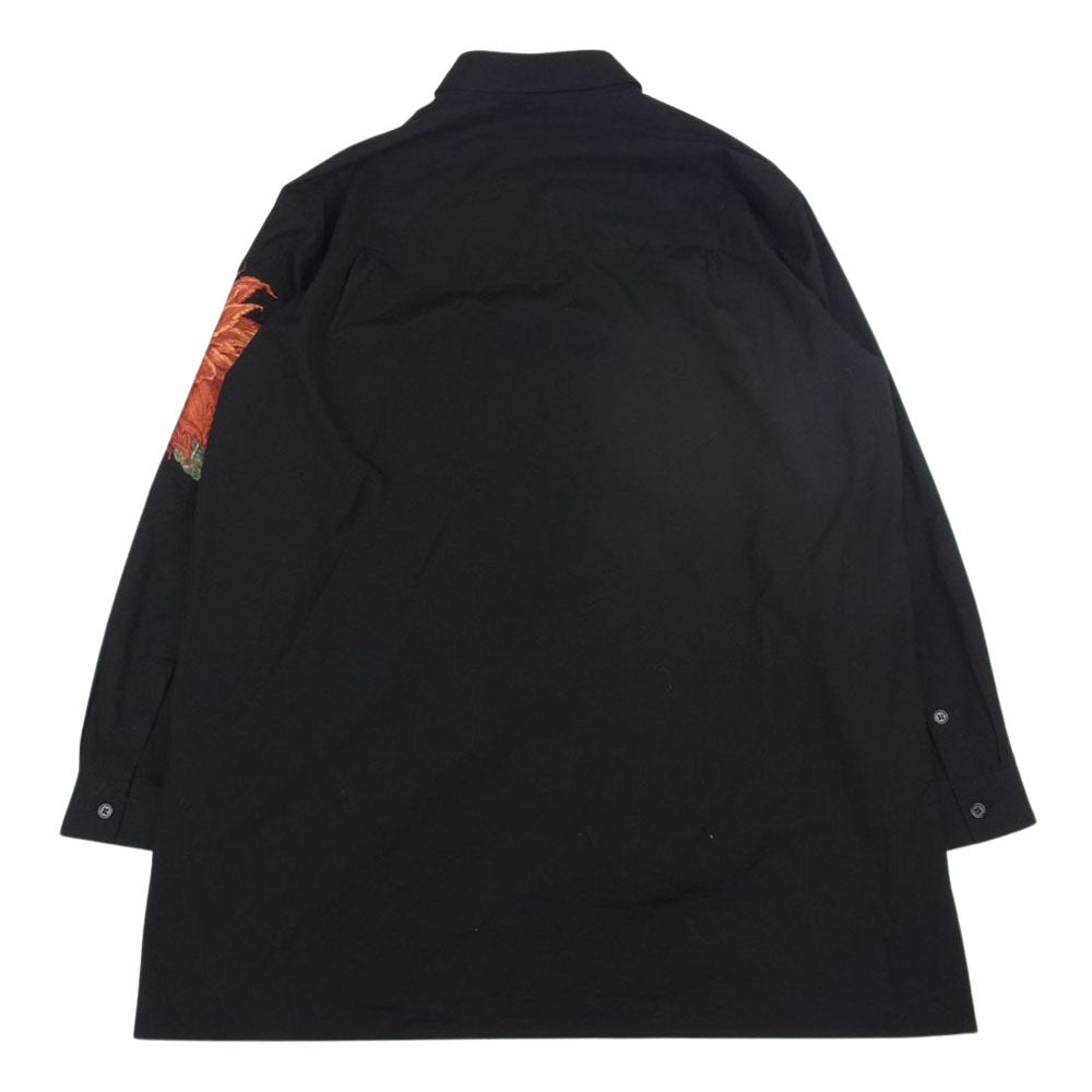 Yohji Yamamoto POUR HOMME ヨウジヤマモトプールオム 22SS HG-B90-034 ダリア刺繍 橙入り 長袖 シャツ ブラウス ブラック系 3【中古】