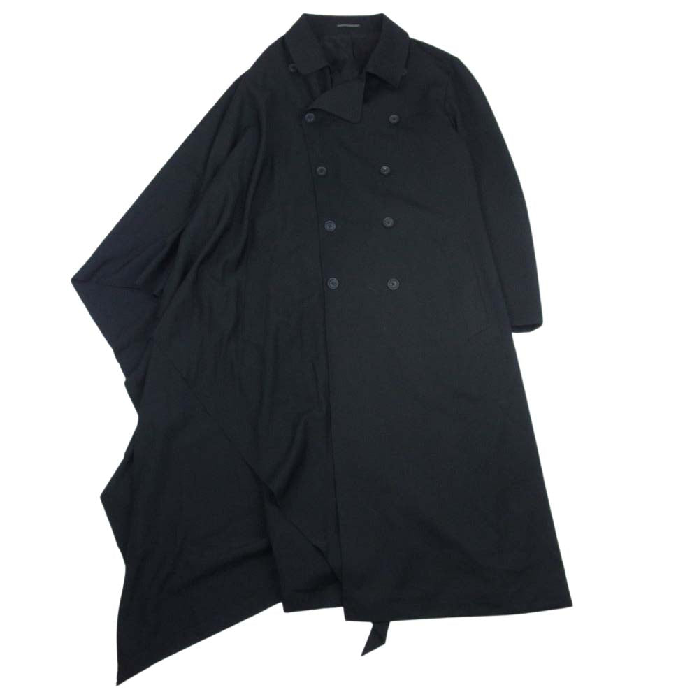 Yohji Yamamoto POUR HOMME ヨウジヤマモトプールオム 21AW HX-C15-100 W/GABARDINE RIGHT CLAOK COAT 右マント ウールギャバ トレンチ コート ブラック系 3【美品】【中古】