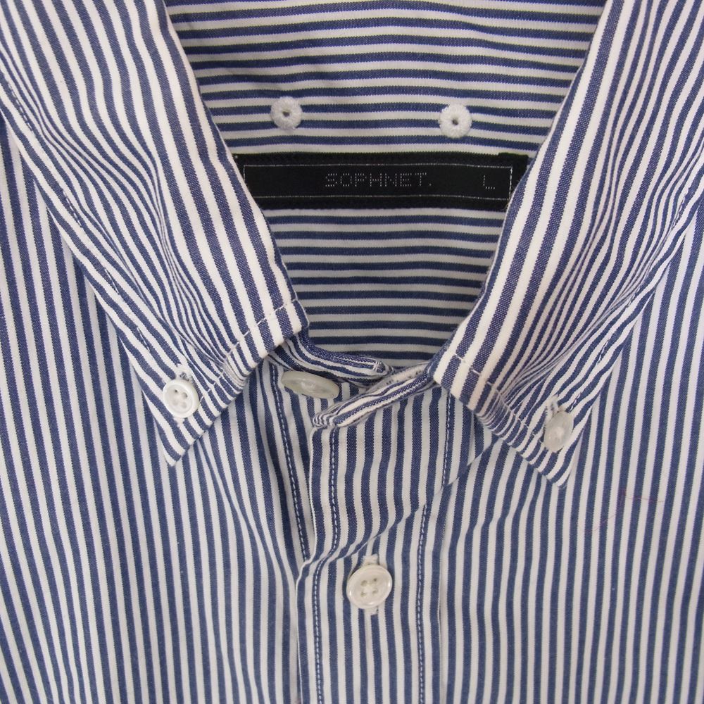 SOPHNET. ソフネット SOPH-000000 L/S B.D SHIRT COTTON STRIPE ボタンダウン ストライプ 長袖 シャツ ネイビー系 L【中古】
