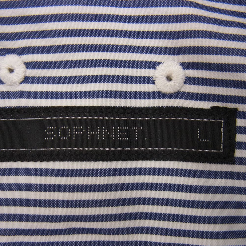 ソフネット　SOPHNET　ストライプシャツ　パイピング　ネイビー　日本製　S