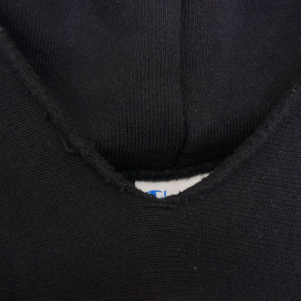Champion チャンピオン NO SWEAT プリント 前Vネックカット リバースウィーブ プルオーバー パーカー ブラック系 XL【中古】