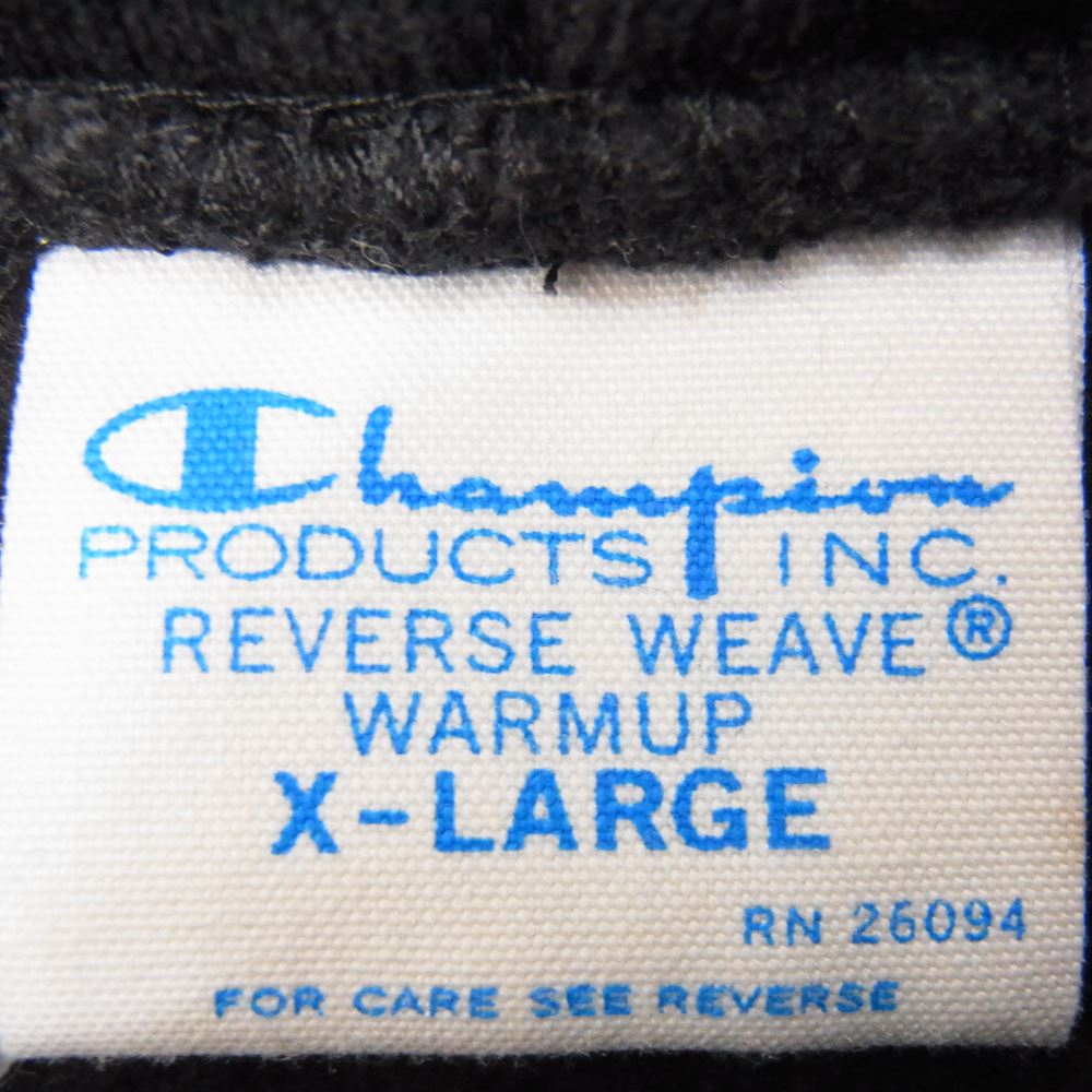 Champion チャンピオン NO SWEAT プリント 前Vネックカット リバースウィーブ プルオーバー パーカー ブラック系 XL【中古】
