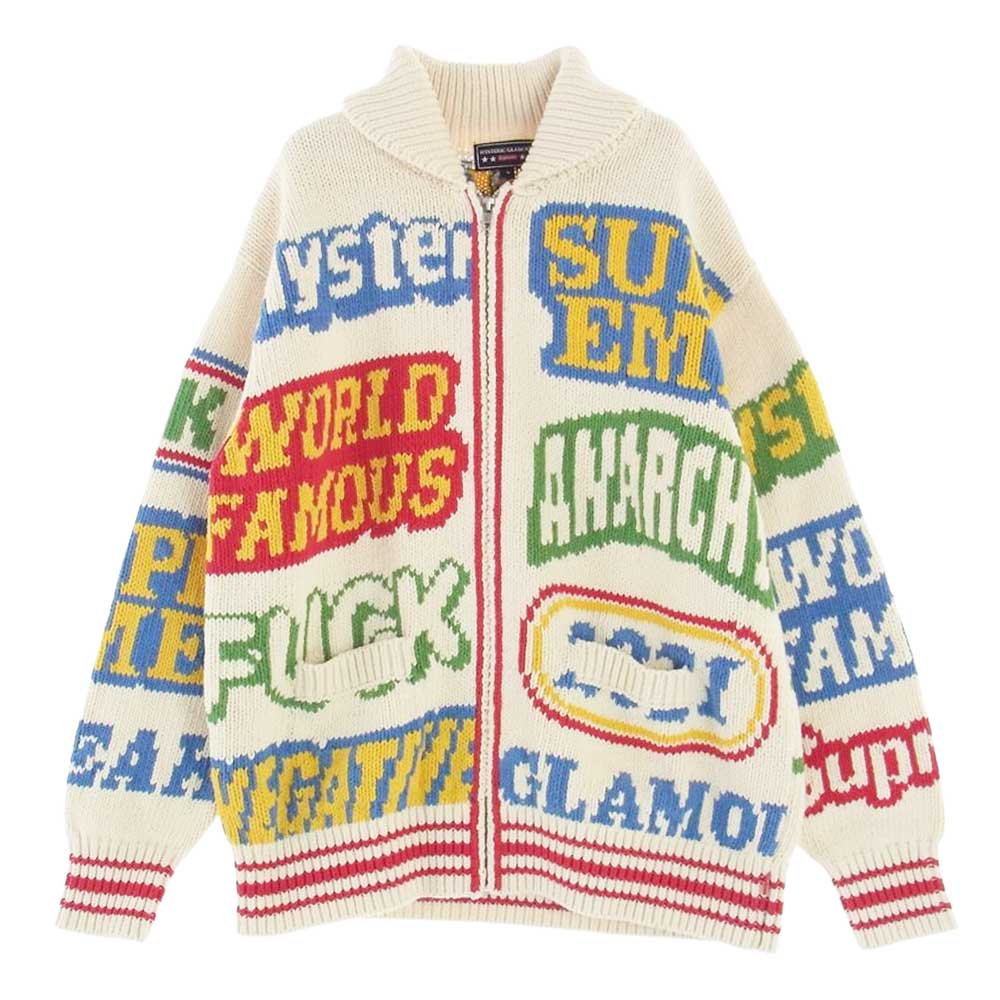 Supreme シュプリーム 21SS HYSTERIC GLAMOUR Logos Zip Up Sweater ヒステリックグラマー カーディガン マルチカラー系 S【中古】