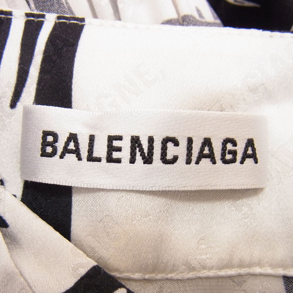 BALENCIAGA バレンシアガ 528542 TBL22 シルク100％ ロゴ総柄 ロング ワンピース ホワイト系 36【中古】