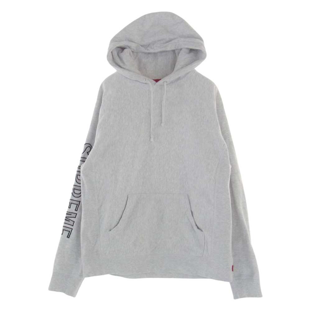 Supreme シュプリーム 18ss  Sleeve Embroidery Hooded Sweatshirt 袖ロゴ スウェット パーカー グレー系 M【中古】