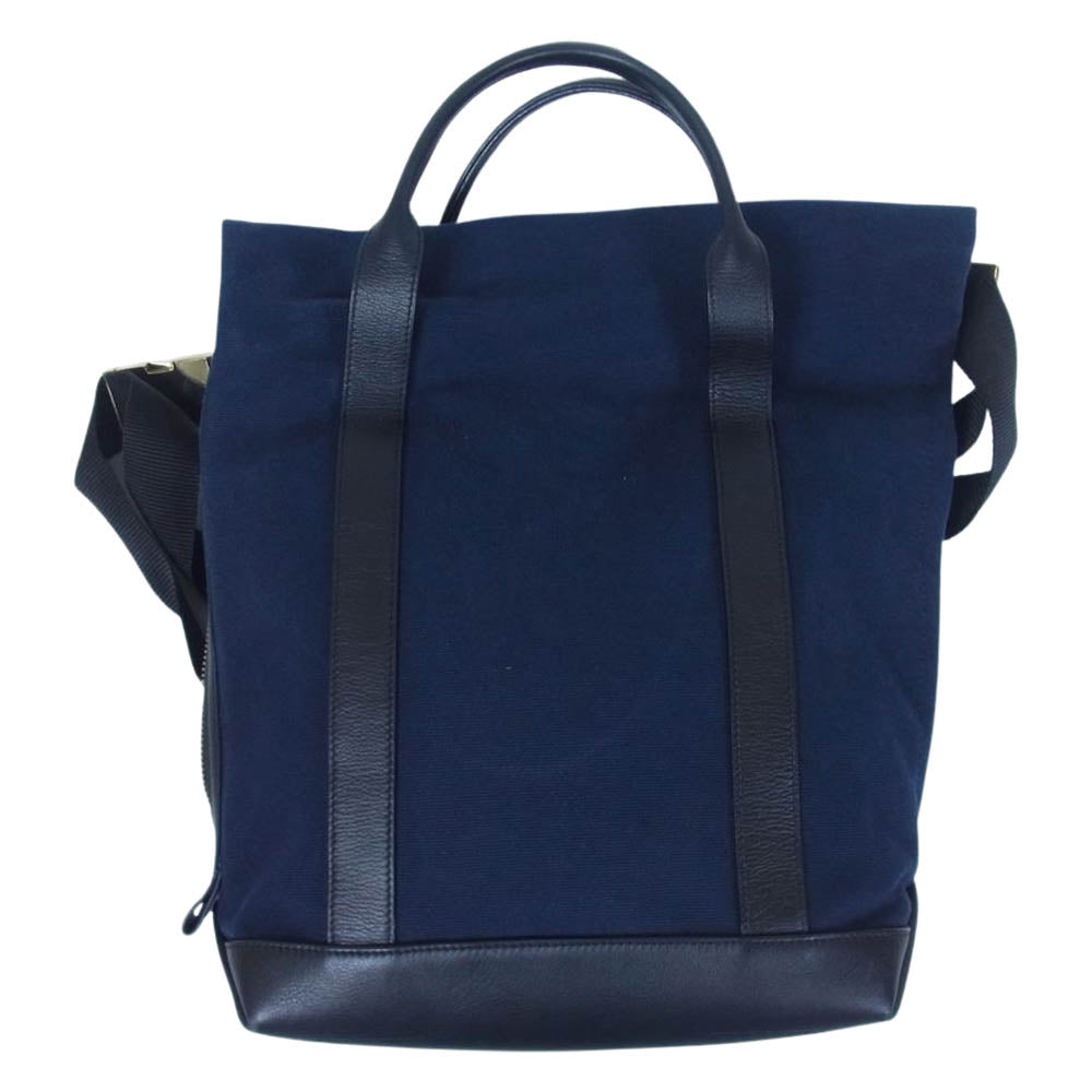 Sacai サカイ キャンバス レザー 2WAY ショルダー トートバッグ ネイビー系【中古】