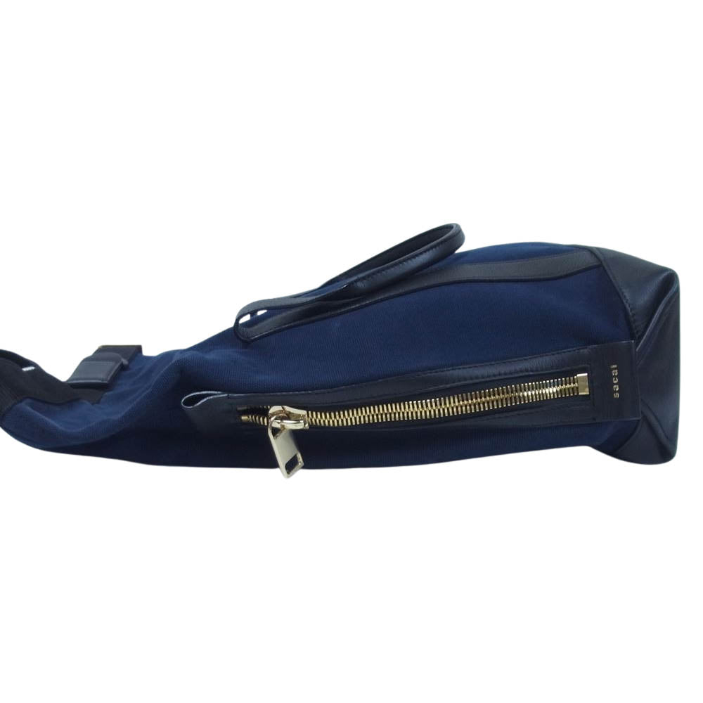 Sacai サカイ キャンバス レザー 2WAY ショルダー トートバッグ ネイビー系【中古】