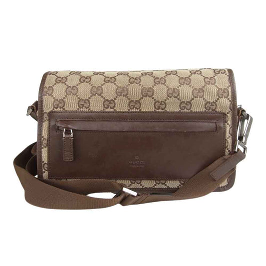 GUCCI グッチ 001553 GGキャンバス レザー フラップ ショルダー バッグ ブラウン系【中古】