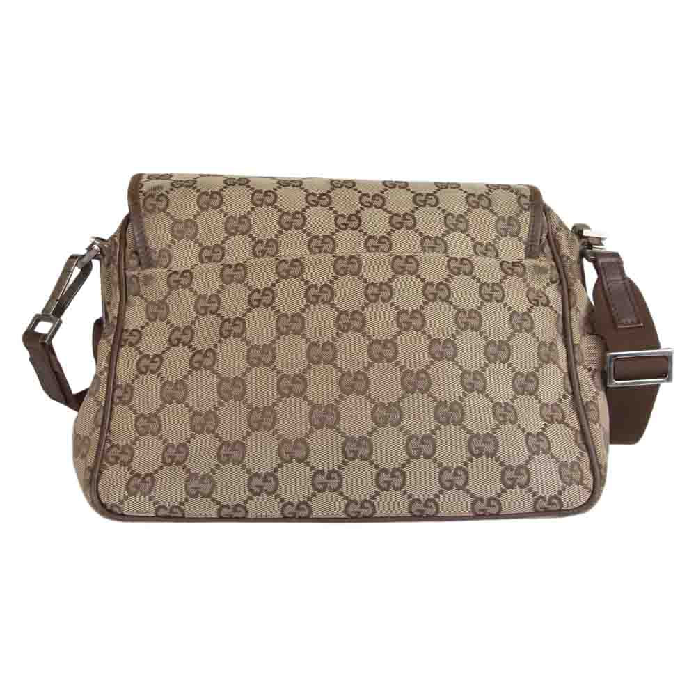 GUCCI グッチ 001553 GGキャンバス レザー フラップ ショルダー バッグ ブラウン系【中古】