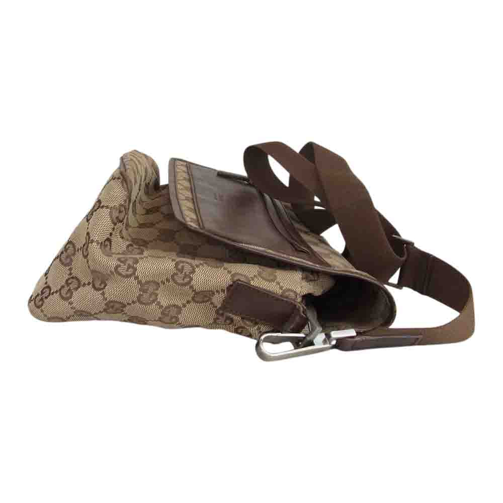 GUCCI グッチ 001553 GGキャンバス レザー フラップ ショルダー バッグ ブラウン系【中古】