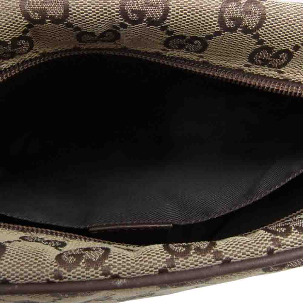 GUCCI グッチ 001553 GGキャンバス レザー フラップ ショルダー バッグ ブラウン系【中古】