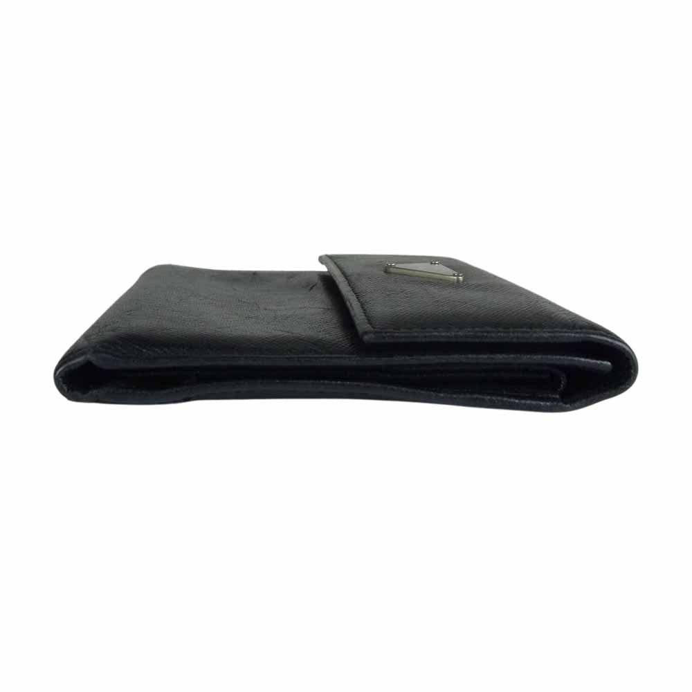 PRADA プラダ サフィアーノ レザー 三つ折り 財布 ウォレット ブラック系【中古】