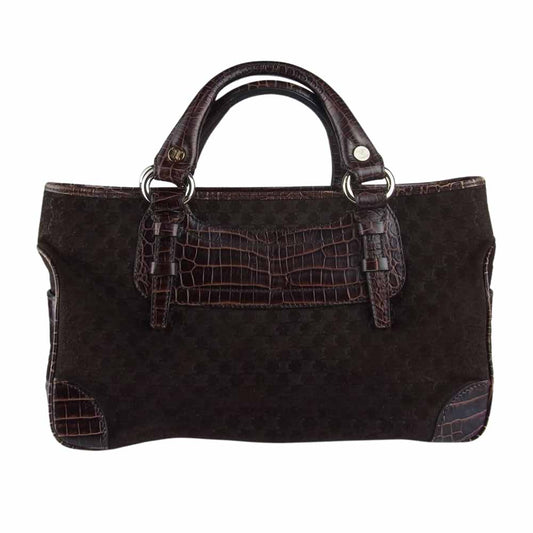 CELINE セリーヌ マカダム柄 クロコ型押し レザー ブギーバック ハンドバッグ ブラウン系【中古】