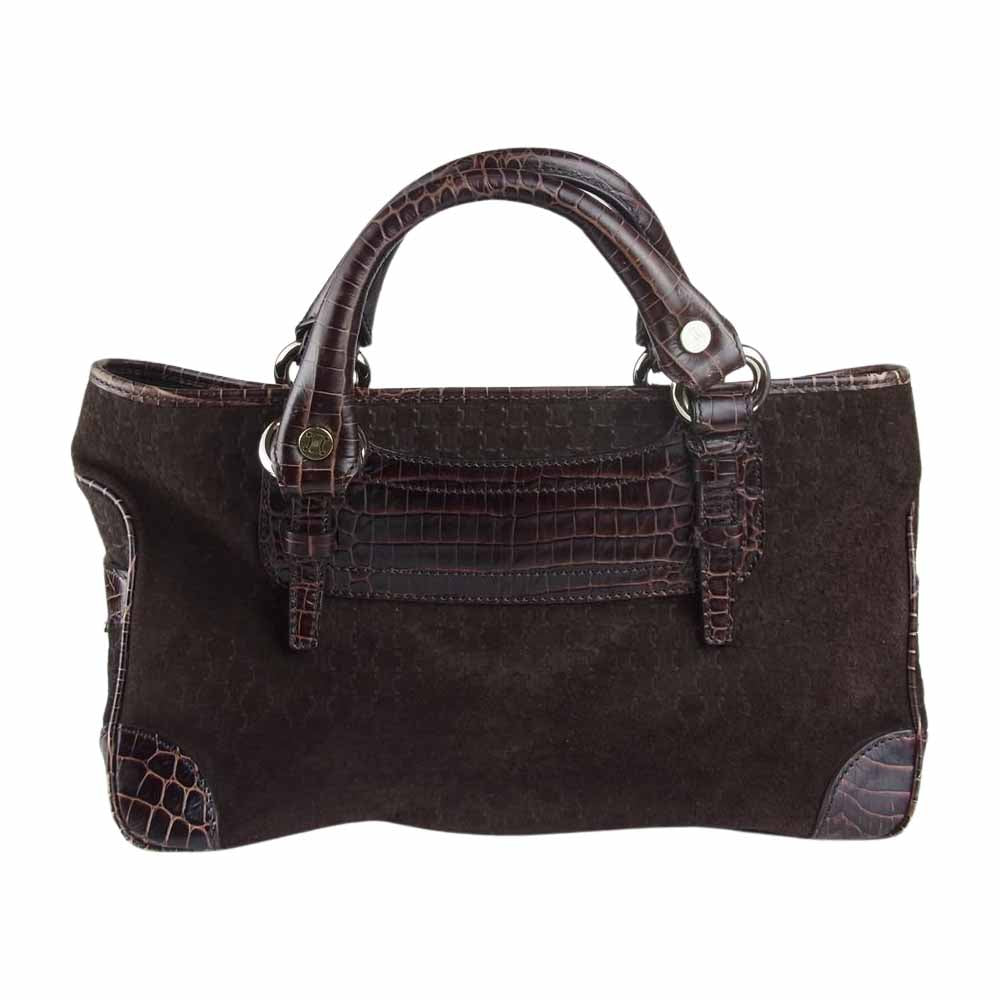 CELINE セリーヌ マカダム柄 クロコ型押し レザー ブギーバック ハンドバッグ ブラウン系【中古】