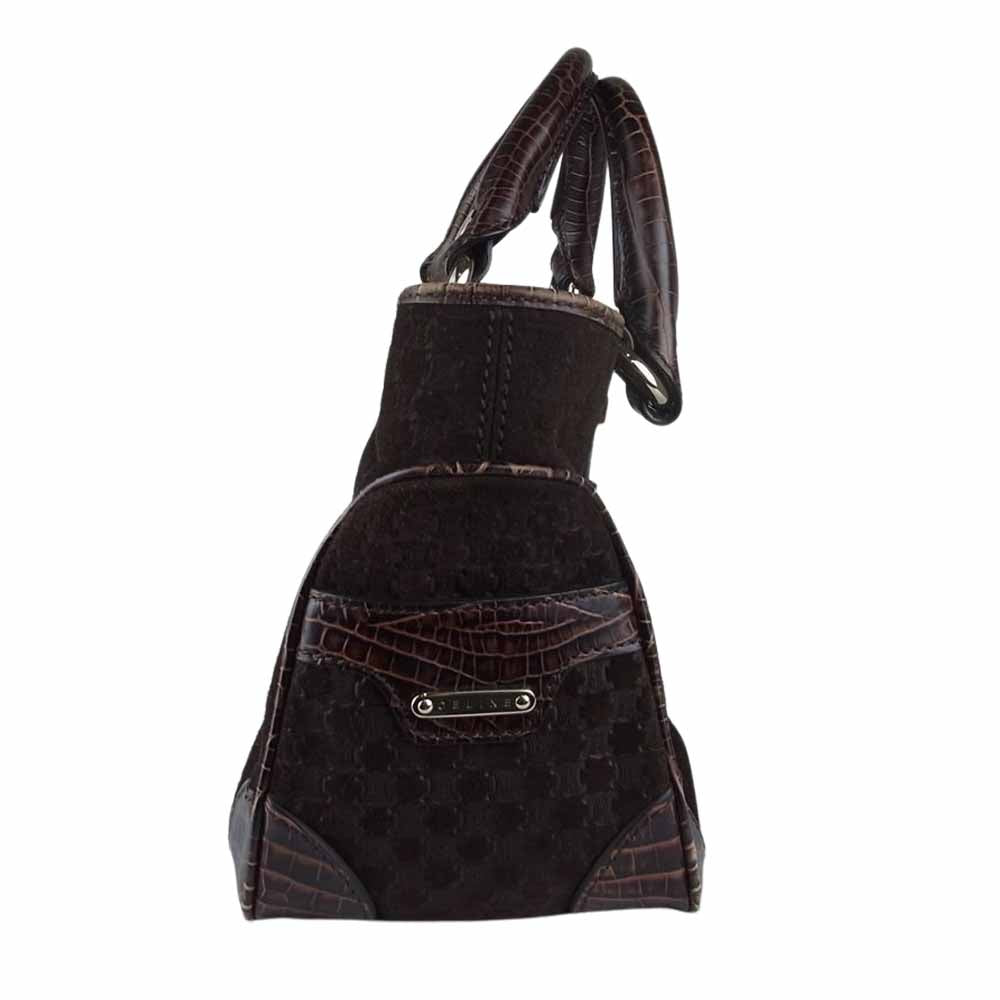 CELINE セリーヌ マカダム柄 クロコ型押し レザー ブギーバック ハンドバッグ ブラウン系【中古】