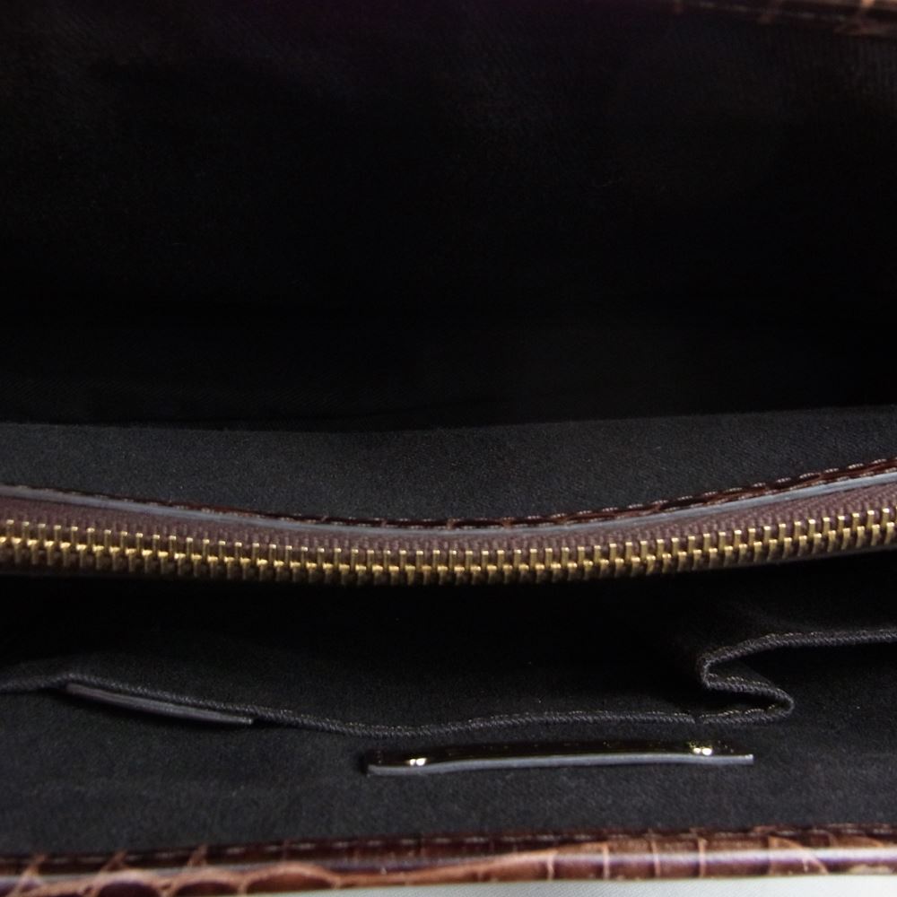 CELINE セリーヌ マカダム柄 クロコ型押し レザー ブギーバック ハンドバッグ ブラウン系【中古】