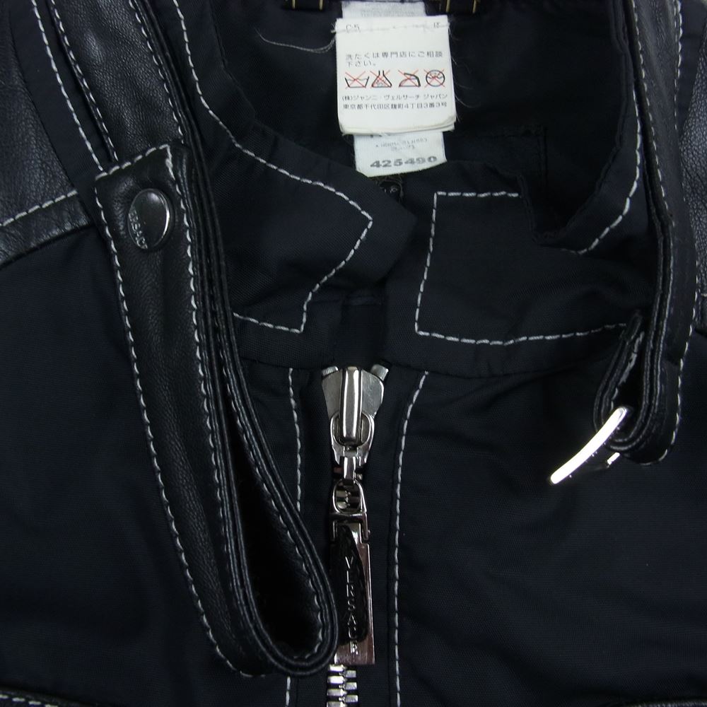 VERSACE ヴェルサーチ ナイロン レザー ジャケット ブラック系【中古】