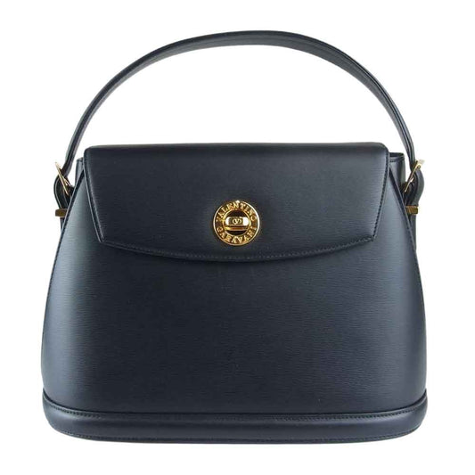 VALENTINO ヴァレンティノ レザー フラップ ゴールド金具 ハンドバッグ ブラック系【中古】