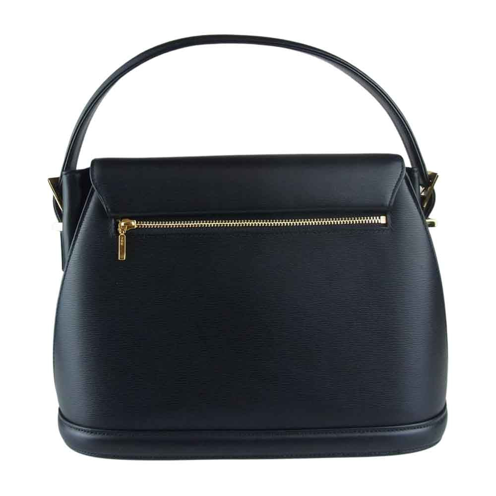 VALENTINO ヴァレンティノ レザー フラップ ゴールド金具 ハンドバッグ ブラック系【中古】
