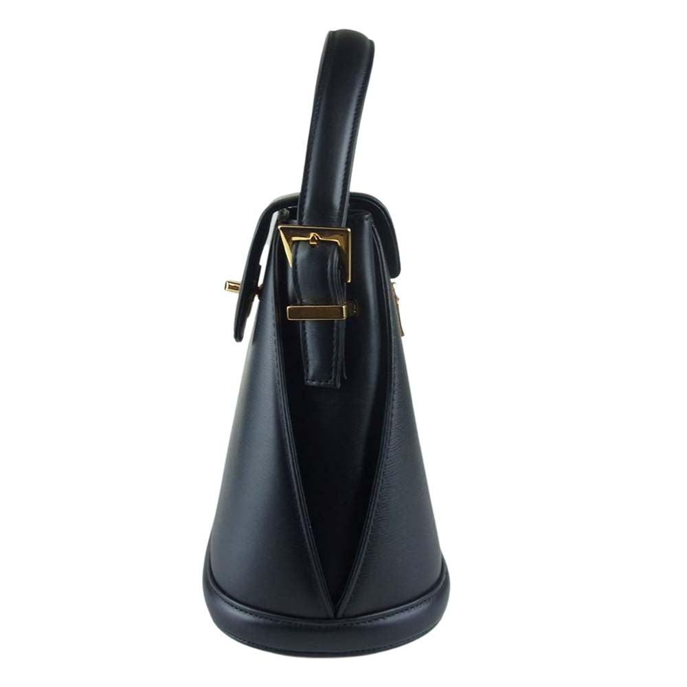 VALENTINO ヴァレンティノ レザー フラップ ゴールド金具 ハンドバッグ ブラック系【中古】