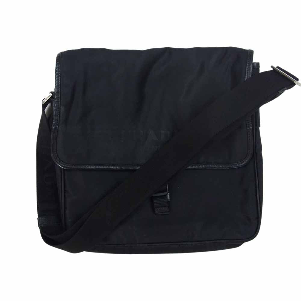 PRADA プラダ ロゴ ジャガード フラップ ショルダー バッグ ブラック系【中古】