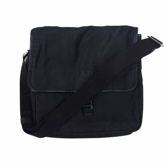 PRADA プラダ ロゴ ジャガード フラップ ショルダー バッグ ブラック系【中古】