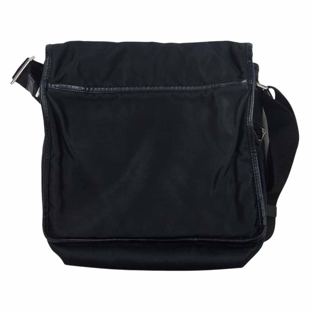 PRADA プラダ ロゴ ジャガード フラップ ショルダー バッグ ブラック系【中古】