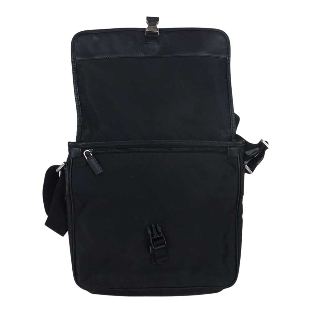 PRADA プラダ ロゴ ジャガード フラップ ショルダー バッグ ブラック系【中古】