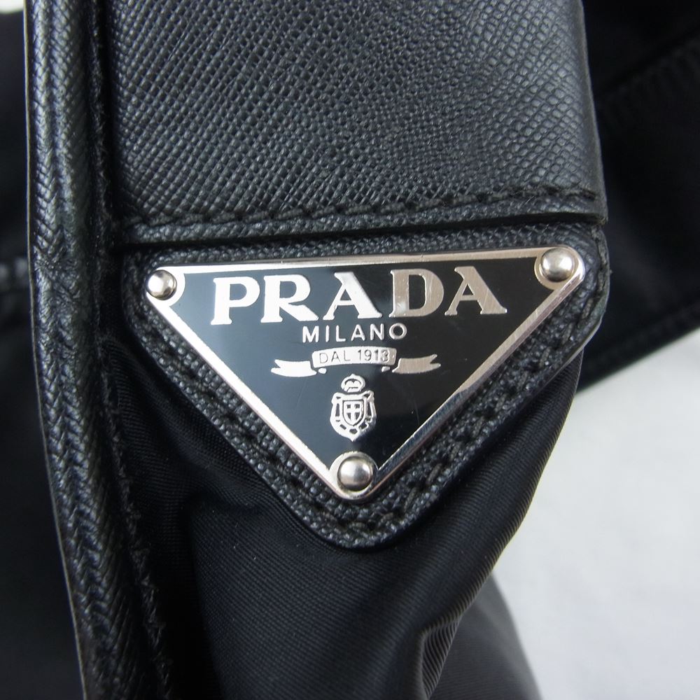 PRADA プラダ ロゴ ジャガード フラップ ショルダー バッグ ブラック系【中古】