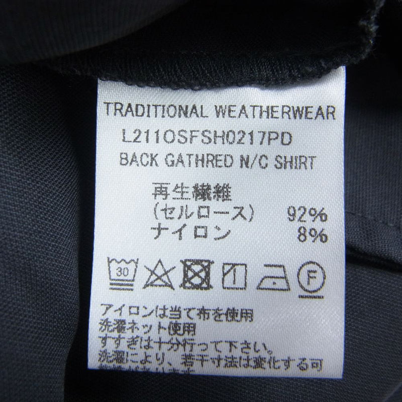 トラディショナル ウェザーウェア 21SS BACK GATHRED NO COLLAR SHIRT ノーカラー 長袖 シャツ  チャコール系 S【極上美品】【中古】