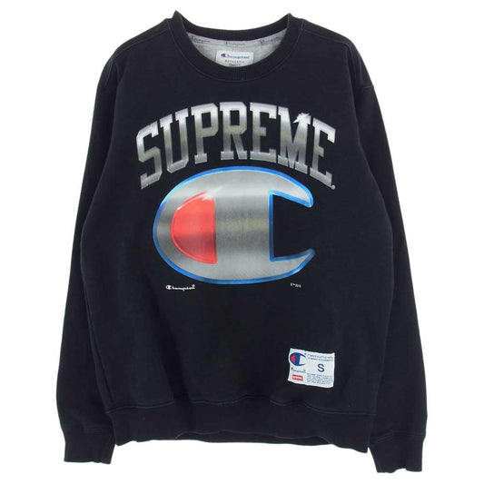Supreme シュプリーム × Champion チャンピオン 19SS Chrome Crewneck プリント スウェット トレーナー ブラック系 S【中古】