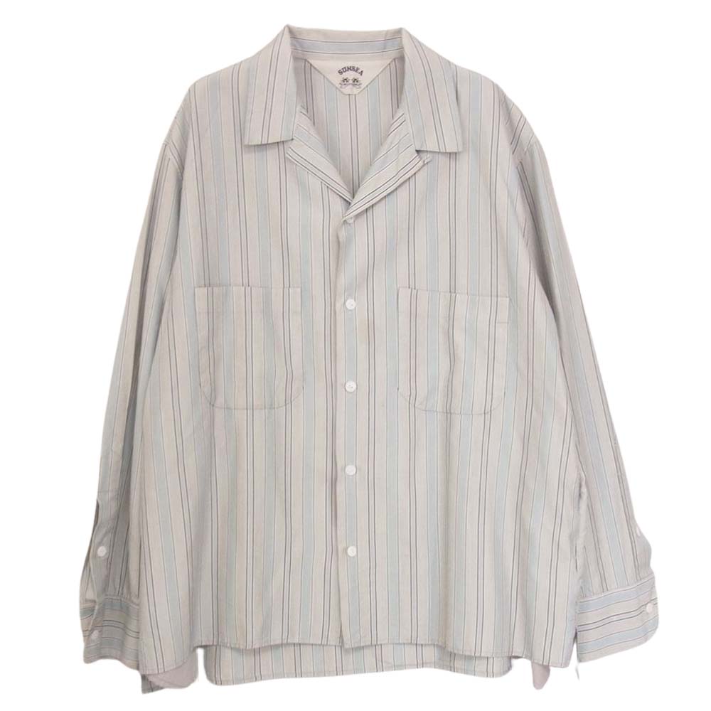 SUNSEA サンシー 14SS SNS-14S14 シルク100％ ストライプ オープンカラー 長袖 シャツ ライトブルー系 2【中古】